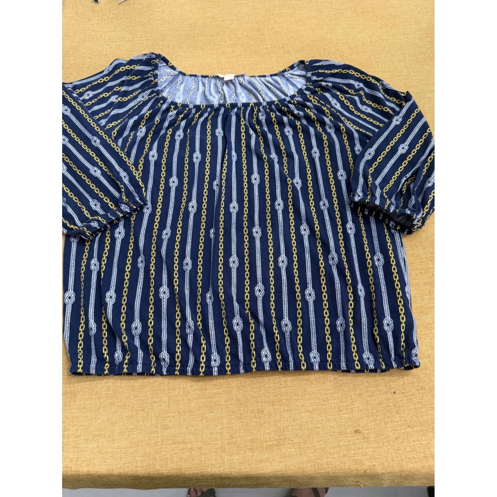 Michael Michael Kors Navy Nautical Chain Rope Stripe Blouse Top Womens‎ Medium